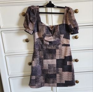 Vintage Brown & Black Mini Babydoll Dress